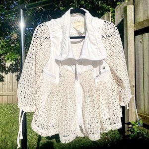 ANTHROPOLOGIE-WOMENS WHITE "HEI HEI" EYELET WINDBREAKER/ZIP UP JACKET - SMALL